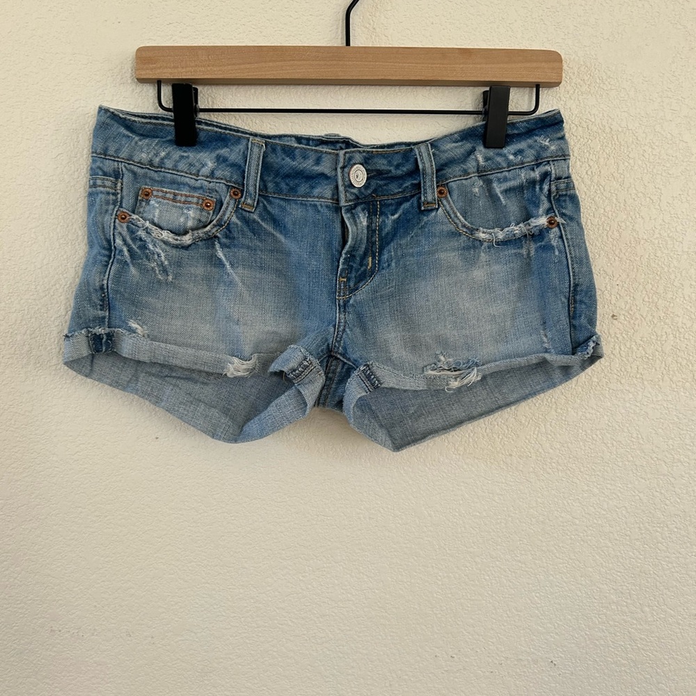 American Eagle Outfitters Light Wash Distressed Denim Shorts